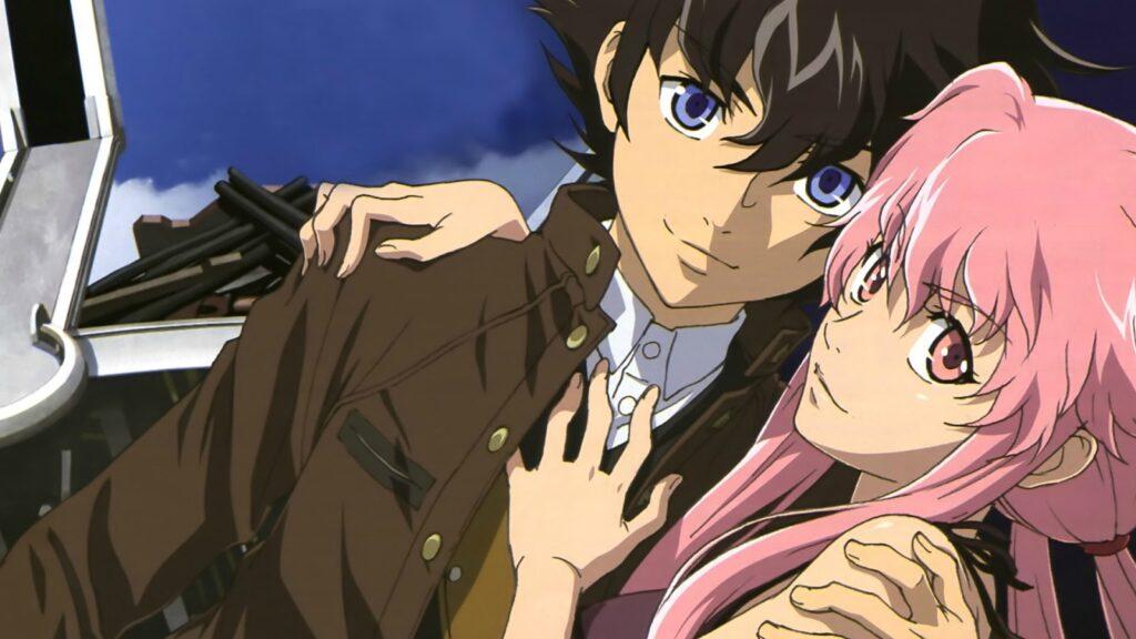 Yuno Gasai and Yukiteru Amano stand together as partners in crime.