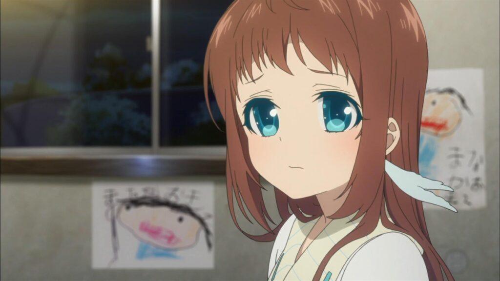 animated girl with brown hair and blue eyes