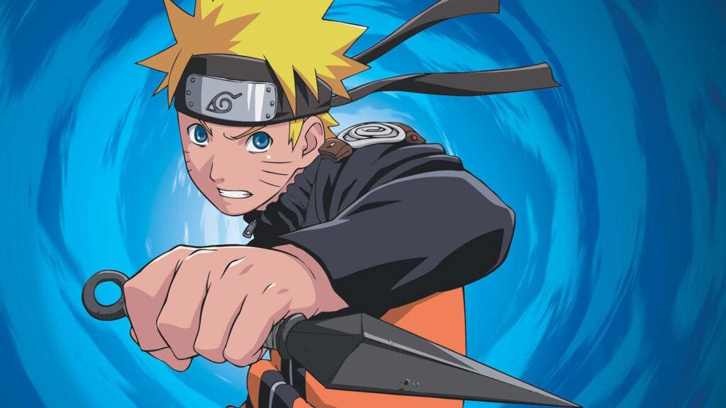 Uzumaki Naruto cầm thanh kunai.