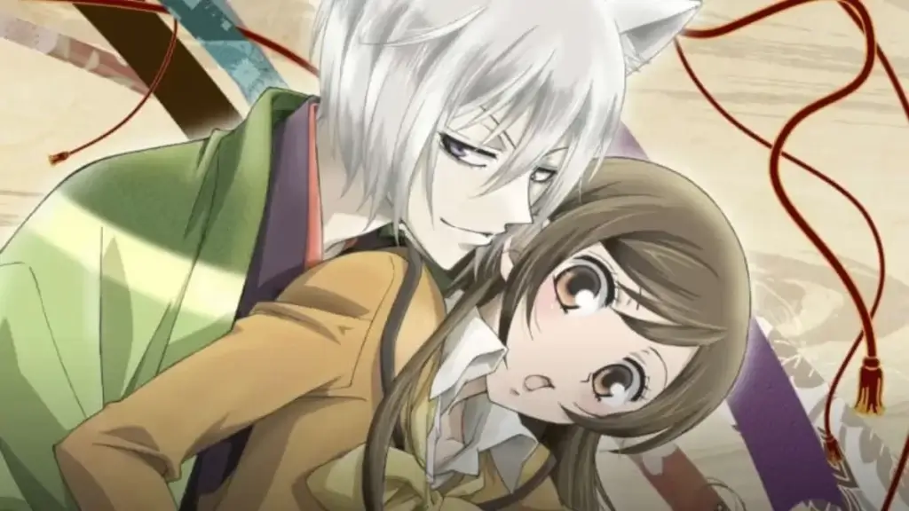 Kamisama Kiss illustration with Tomoe hugging Nanami from behind. 